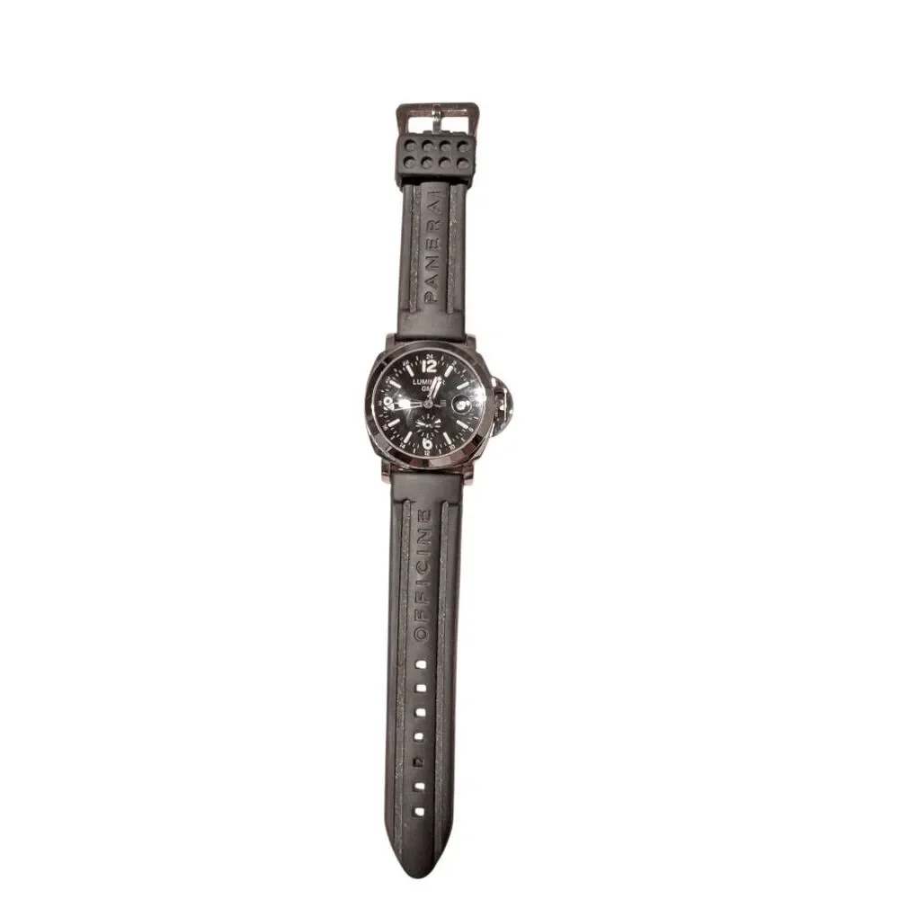 COPY PANERAI LUMINOR GMT Water Resistant Rubber Strap Automatic Black Dial Stain